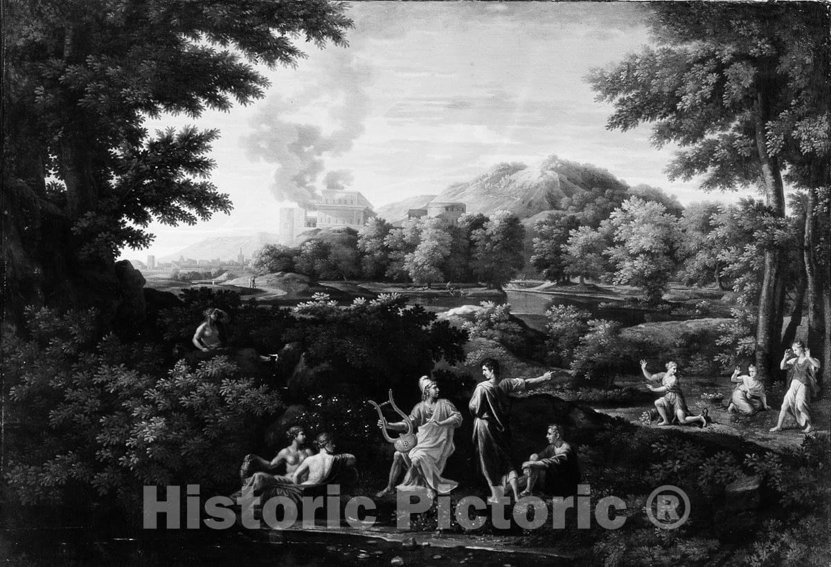 Art Print : Style of Nicolas Poussin - Orpheus and Eurydice : Vintage Wall Art