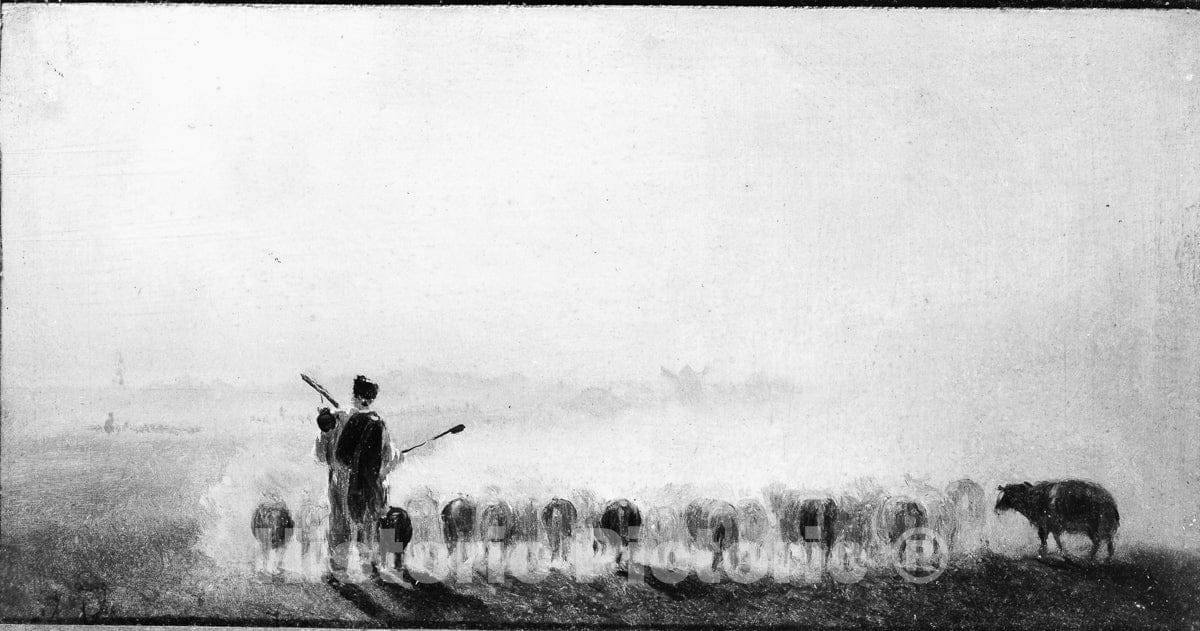 Art Print : Ilia Efimovich Repin - Shepherd with a Flock of Sheep : Vintage Wall Art