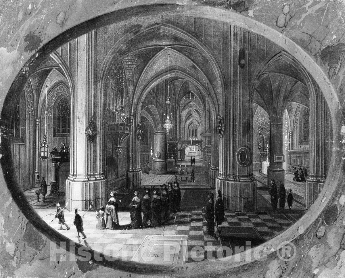 Art Print : Pieter Neeffs The Elder - Interior of a Gothic Church at Night : Vintage Wall Art