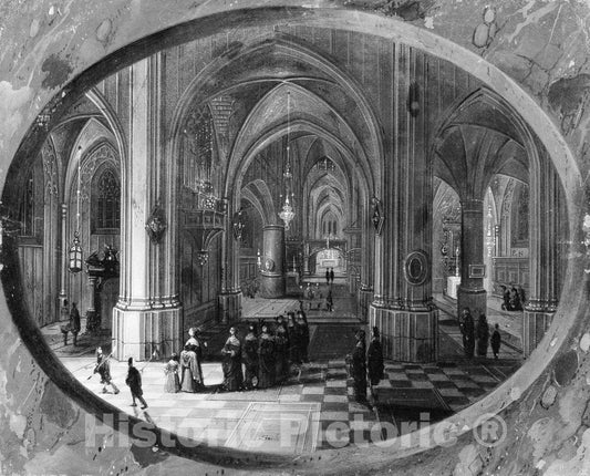 Art Print : Pieter Neeffs The Elder - Interior of a Gothic Church at Night : Vintage Wall Art
