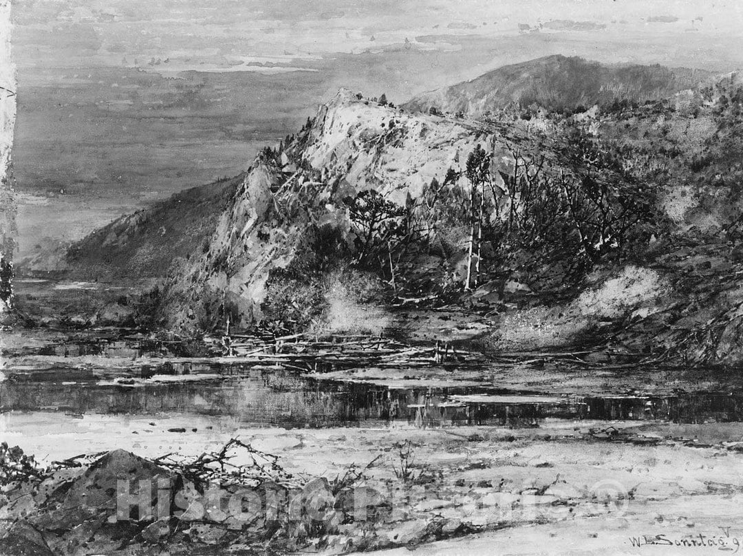 Art Print : William Louis Sonntag - Landscape with Rocky Hills and Stream : Vintage Wall Art