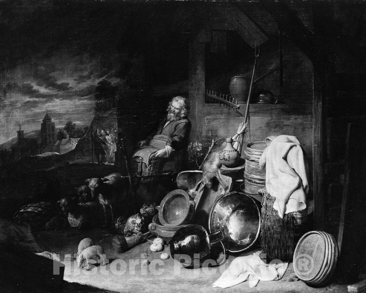 Art Print : David Ryckaert III - The Yard of The Inn at Emmaus : Vintage Wall Art