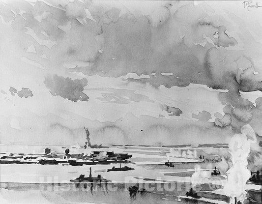 Art Print : Joseph Pennell - Ice Around Governor's Island : Vintage Wall Art