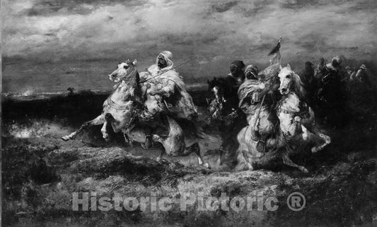 Art Print : Adolf Schreyer - Battle Scene: Arabs Making a Detour : Vintage Wall Art