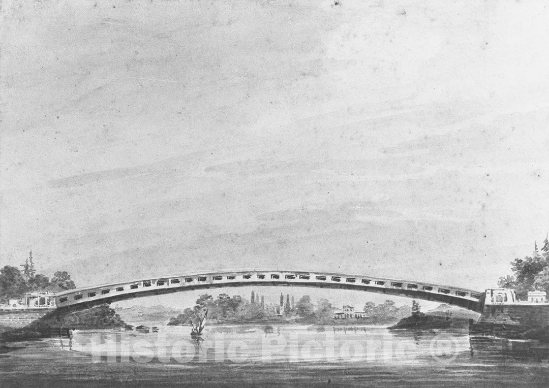 Art Print : Pavel Petrovich Svinin - The Upper Bridge Over The Schuylkill, Philadelphia—Lemon Hill in The Background : Vintage Wall Art