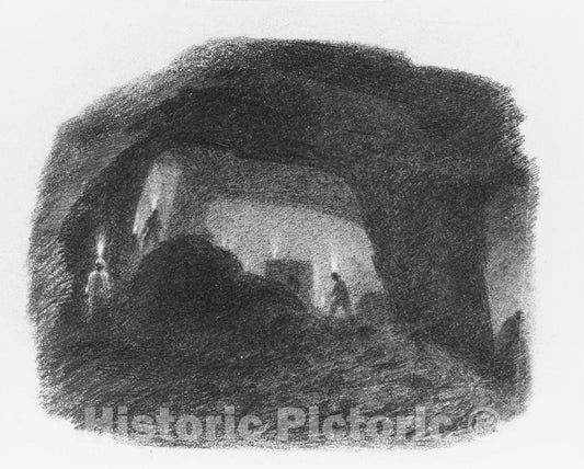 Art Print : Thomas Addison Richards - in The Valley of Wyoming, Pennsylvania (Interior of a Coal Mine, Susquehanna) : Vintage Wall Art