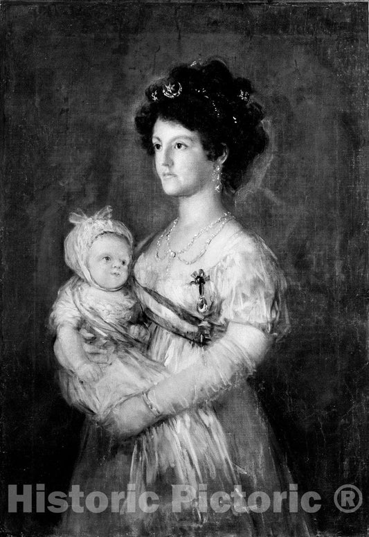 Art Print : Copy After Goya - Infanta María Luisa (1782–1824) and Her Son Carlos Luis (1799–1883) : Vintage Wall Art