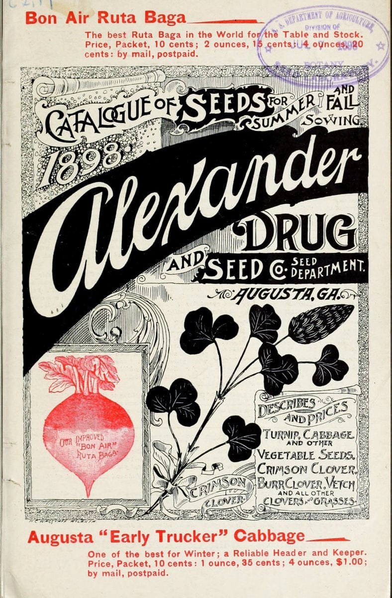 Catalogue of seeds for summer and fall sowing. Augusta, Ga. :Alexander Drug & Seed Co.,1 | Agriculture Catalogs "Equipment and supplies" Fruit Seeds Vegetables  | Vintage Print Reproduction 455384