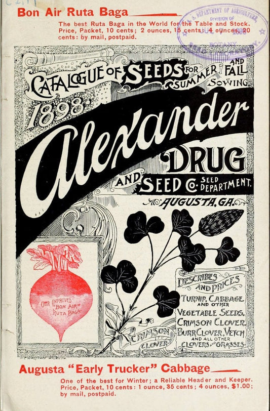 Catalogue of seeds for summer and fall sowing. Augusta, Ga. :Alexander Drug & Seed Co.,1 | Agriculture Catalogs "Equipment and supplies" Fruit Seeds Vegetables  | Vintage Print Reproduction 455384
