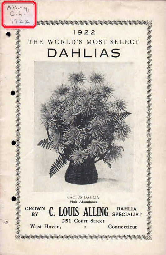 Catalogue of dahlias /.West Haven, Conn. :C. Louis Alling,. | Vintage Print Reproduction 455862