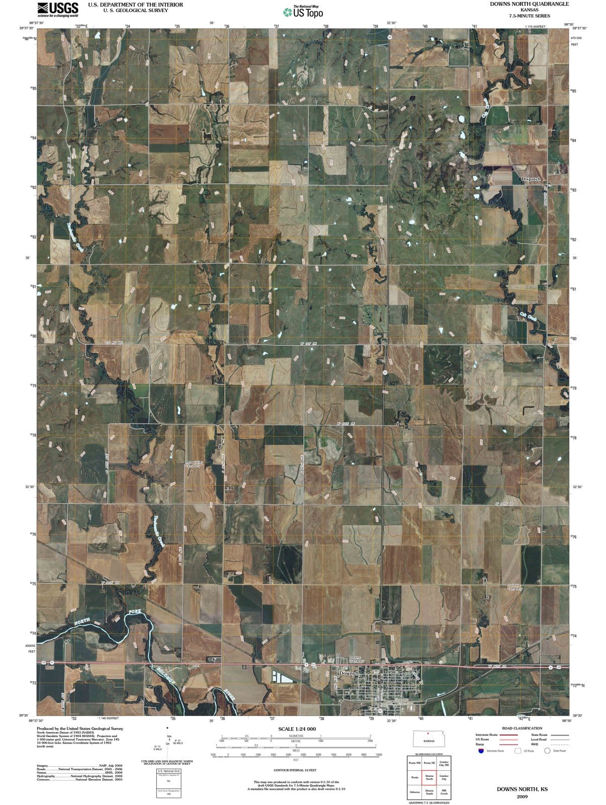 2009 Downs North, KS - Kansas - USGS Topographic Map