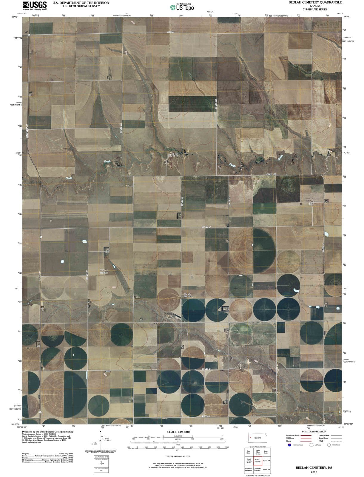 2010 Beulah Cemetery, KS - Kansas - USGS Topographic Map