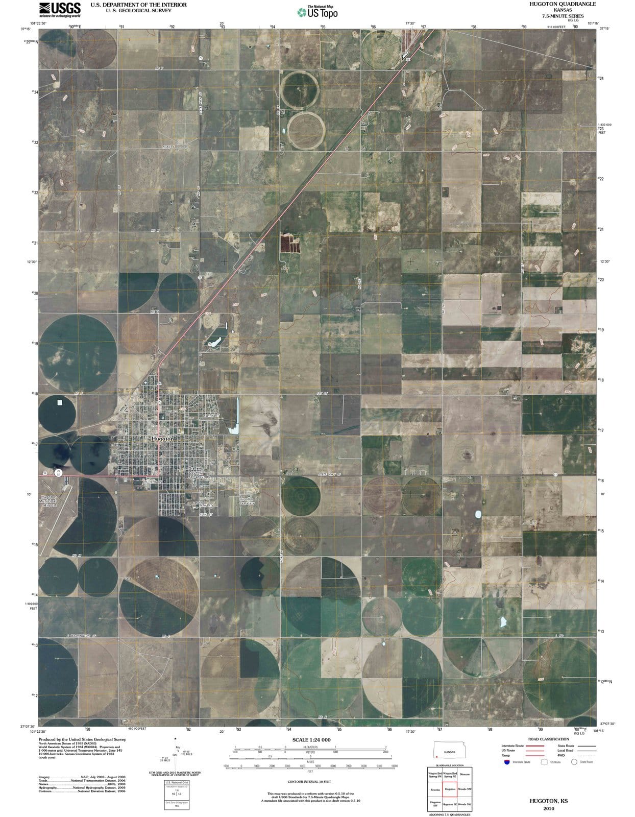 2010 Hugoton, KS - Kansas - USGS Topographic Map