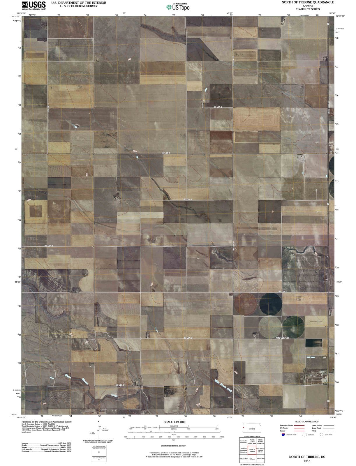 2010 North of Tribune, KS - Kansas - USGS Topographic Map