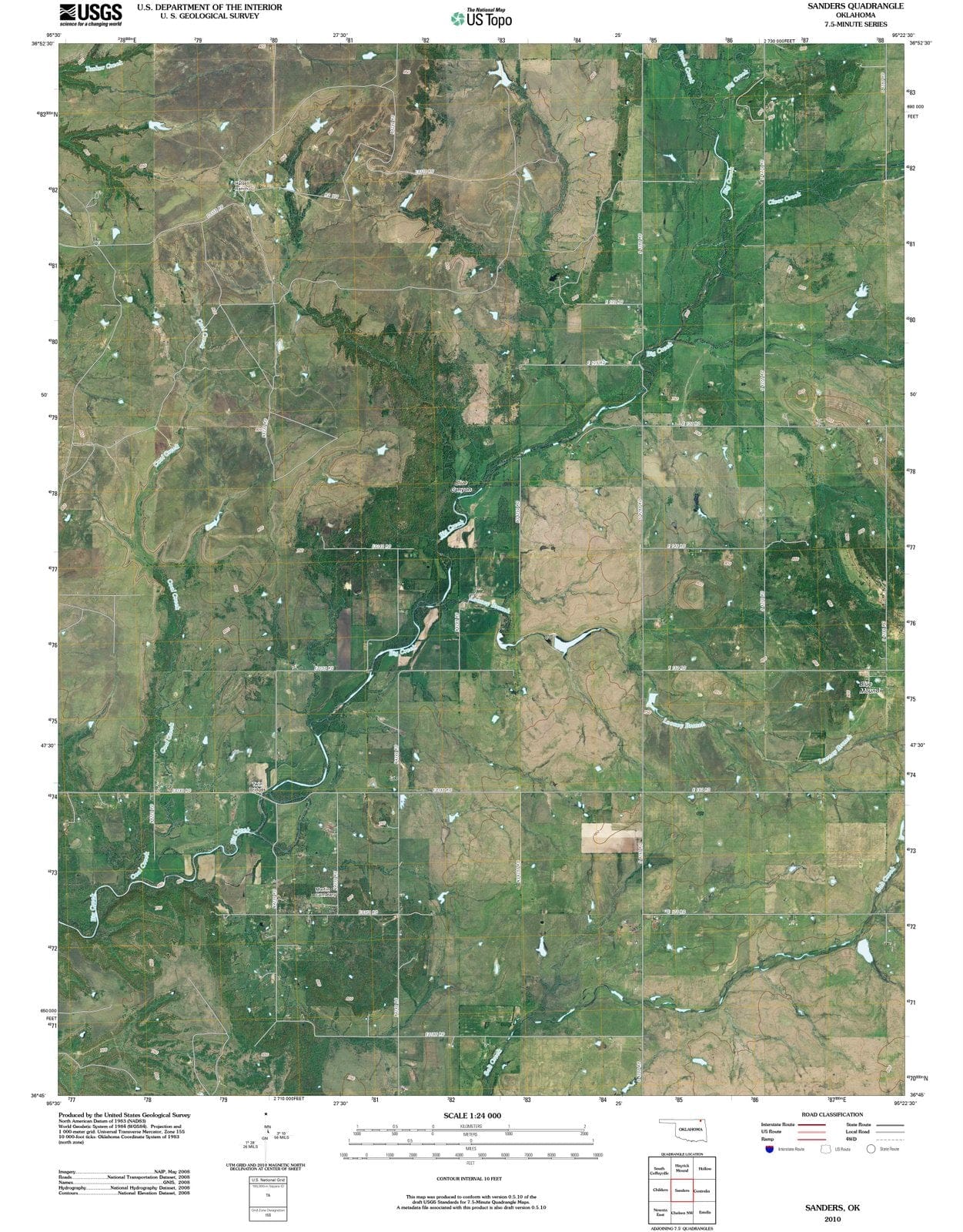 2010 Sanders, OK - Oklahoma - USGS Topographic Map