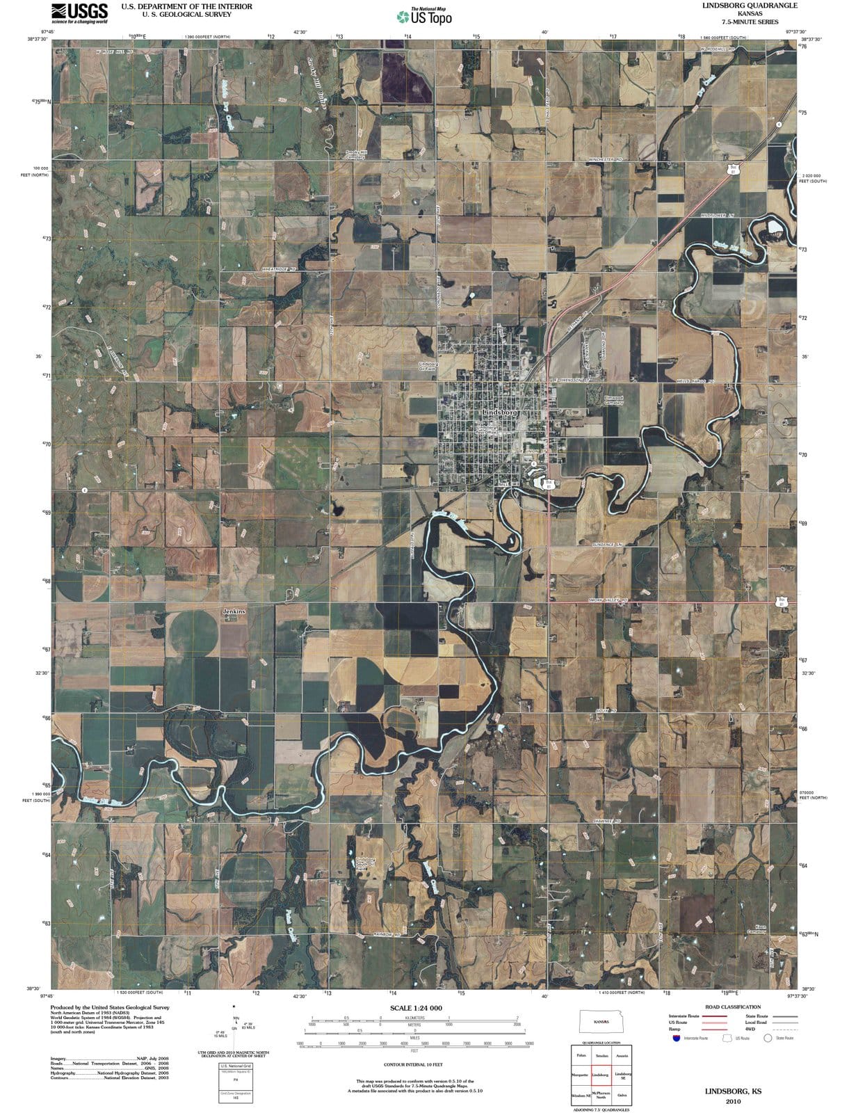 2010 Lindsborg, KS - Kansas - USGS Topographic Map