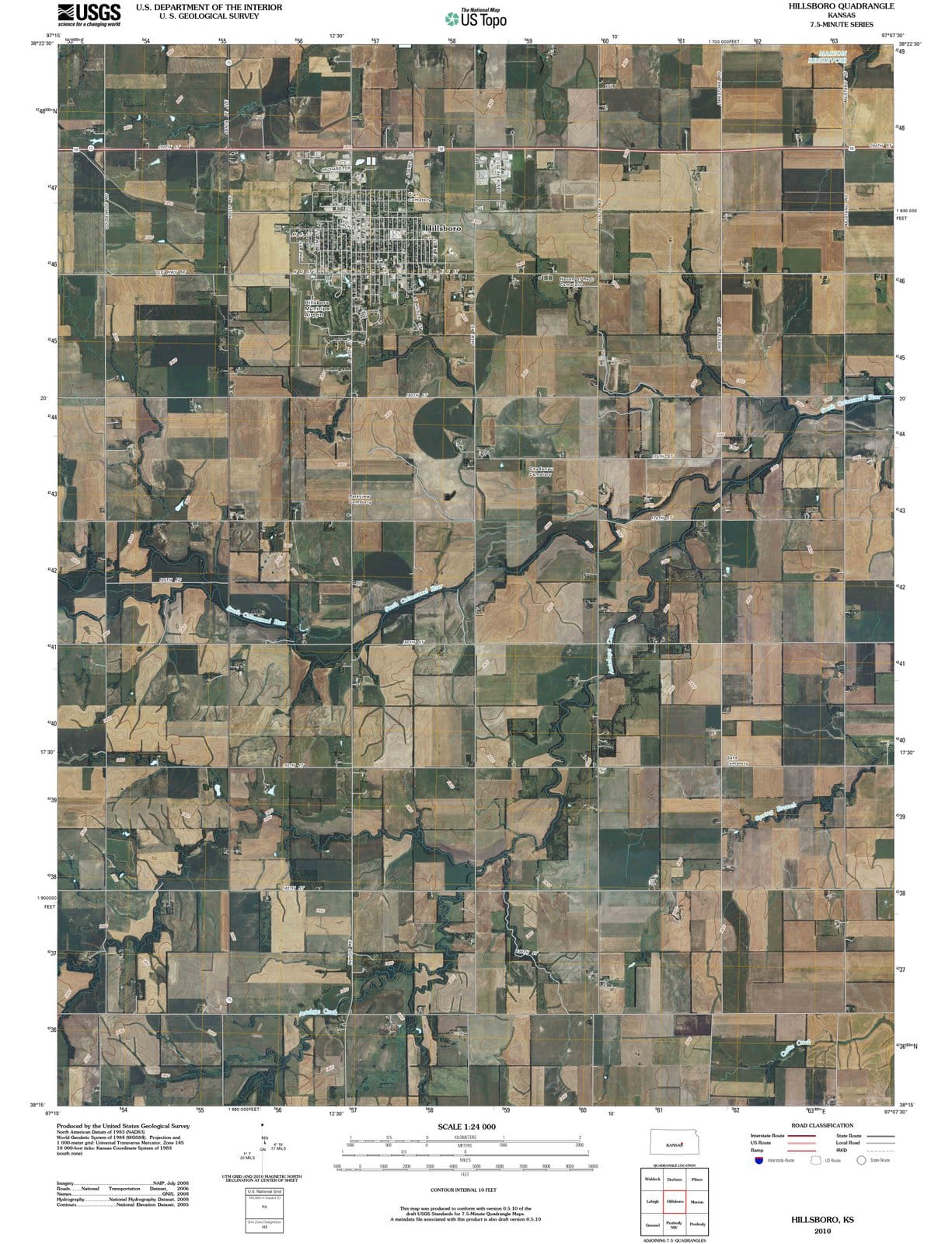 2010 Hillsboro, KS - Kansas - USGS Topographic Map