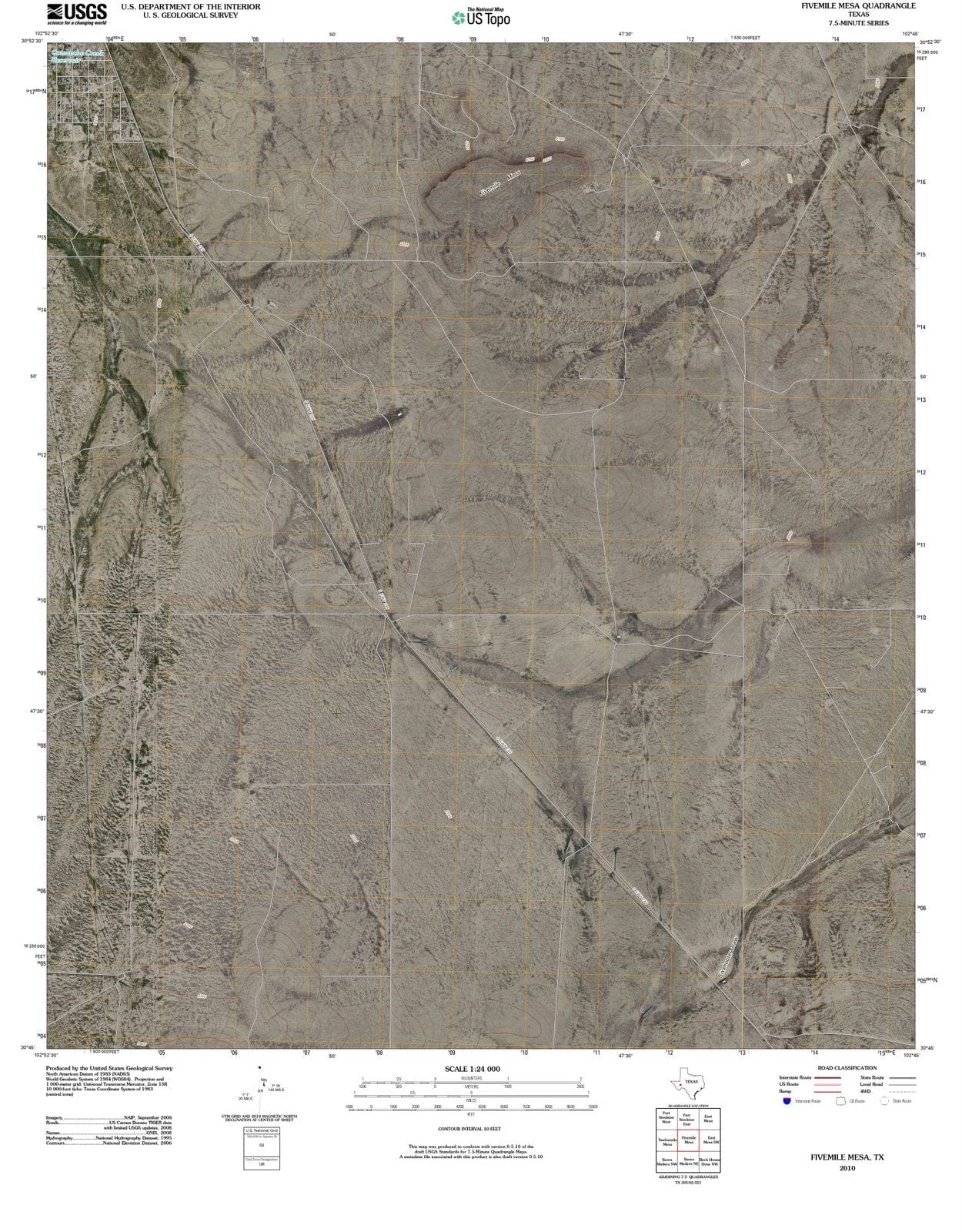 2010 Fivemile Mesa, TX - Texas - USGS Topographic Map