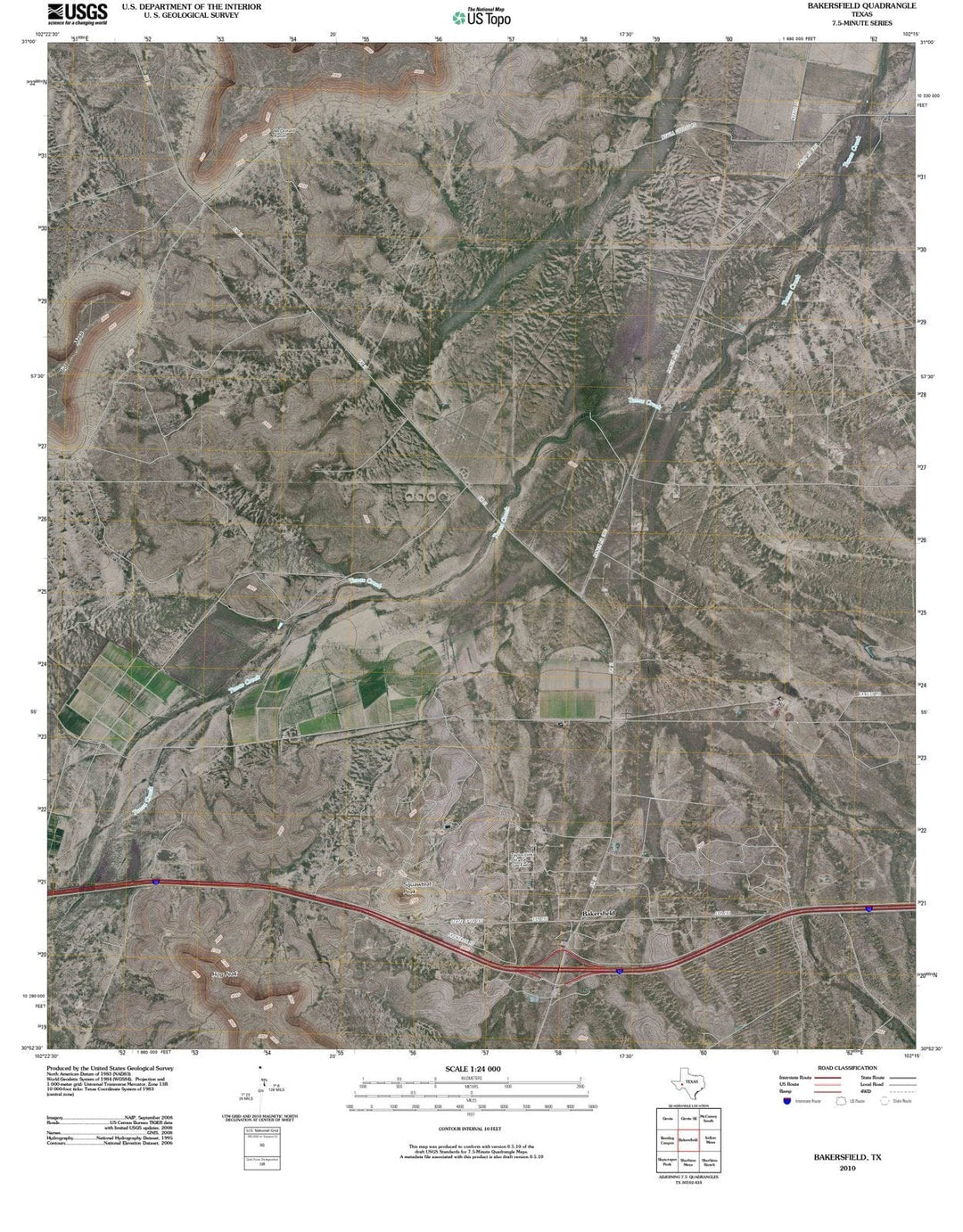 2010 Bakersfield, TX - Texas - USGS Topographic Map