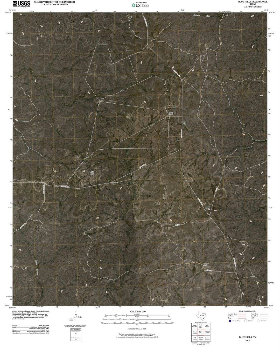 2010 Blue Hills, TX - Texas - USGS Topographic Map