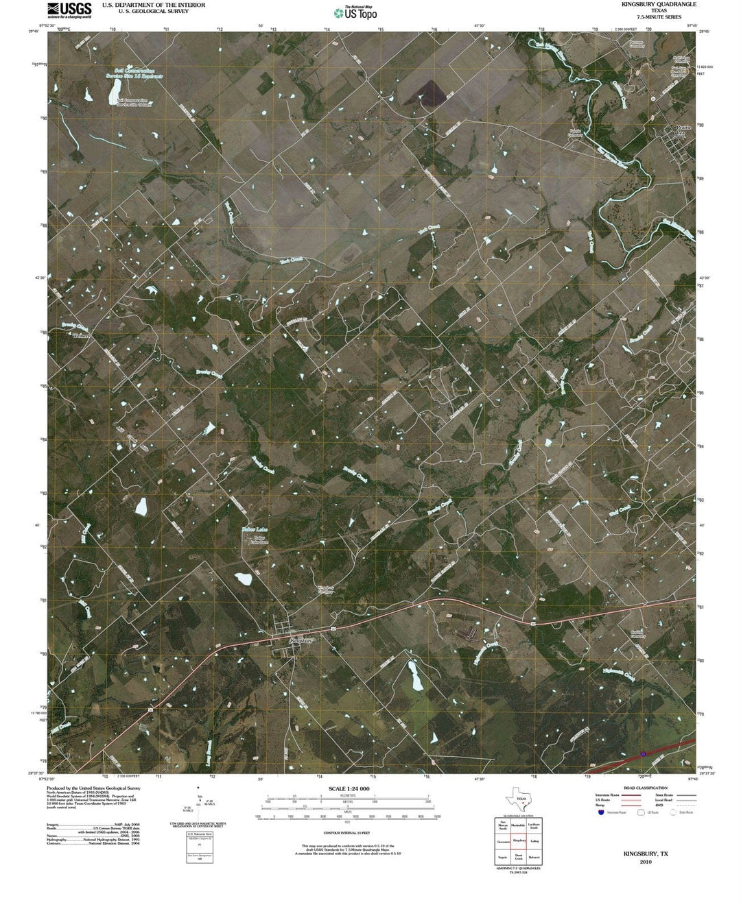 2010 Kingsbury, TX - Texas - USGS Topographic Map