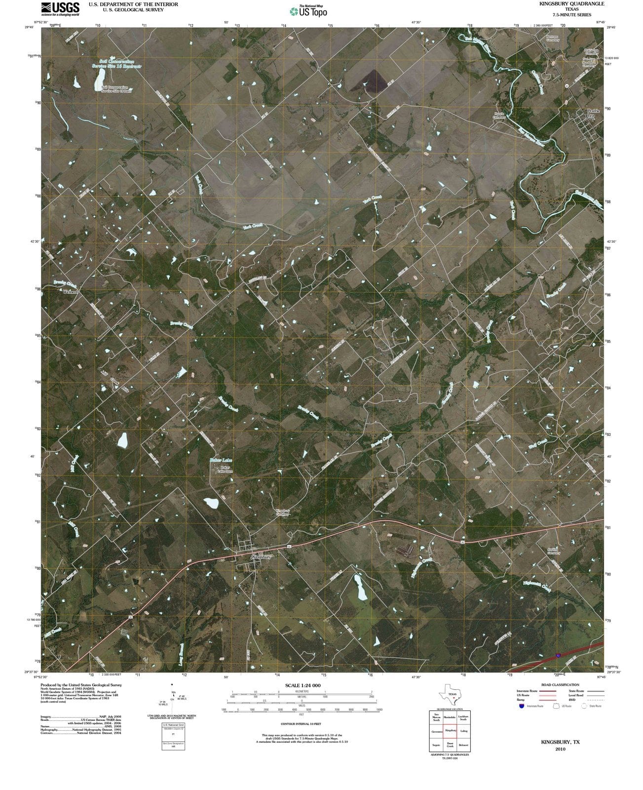 2010 Kingsbury, TX - Texas - USGS Topographic Map