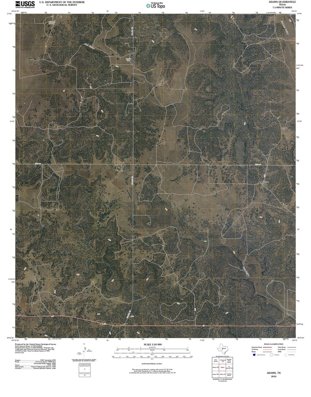 2010 Adams, TX - Texas - USGS Topographic Map