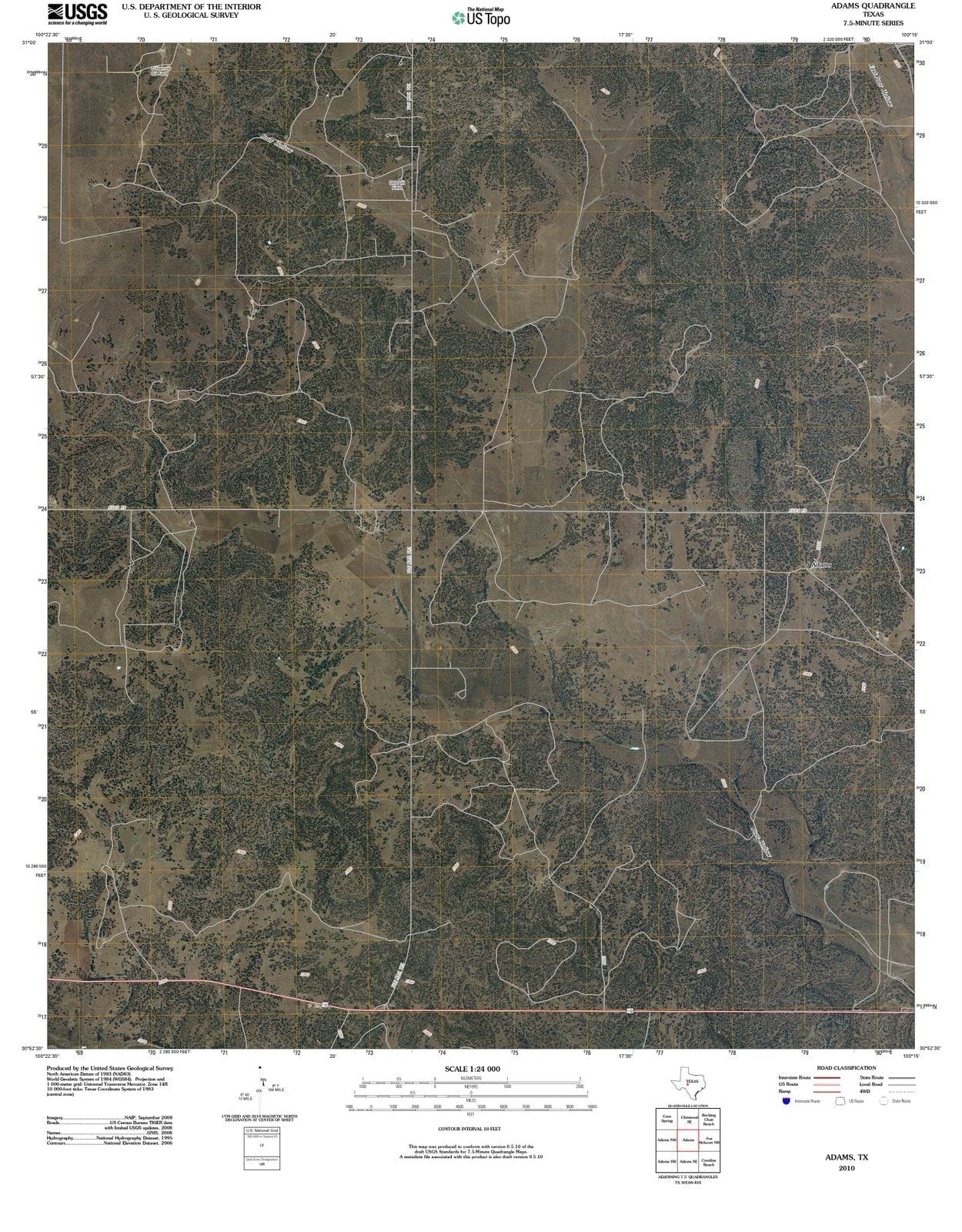 2010 Adams, TX - Texas - USGS Topographic Map