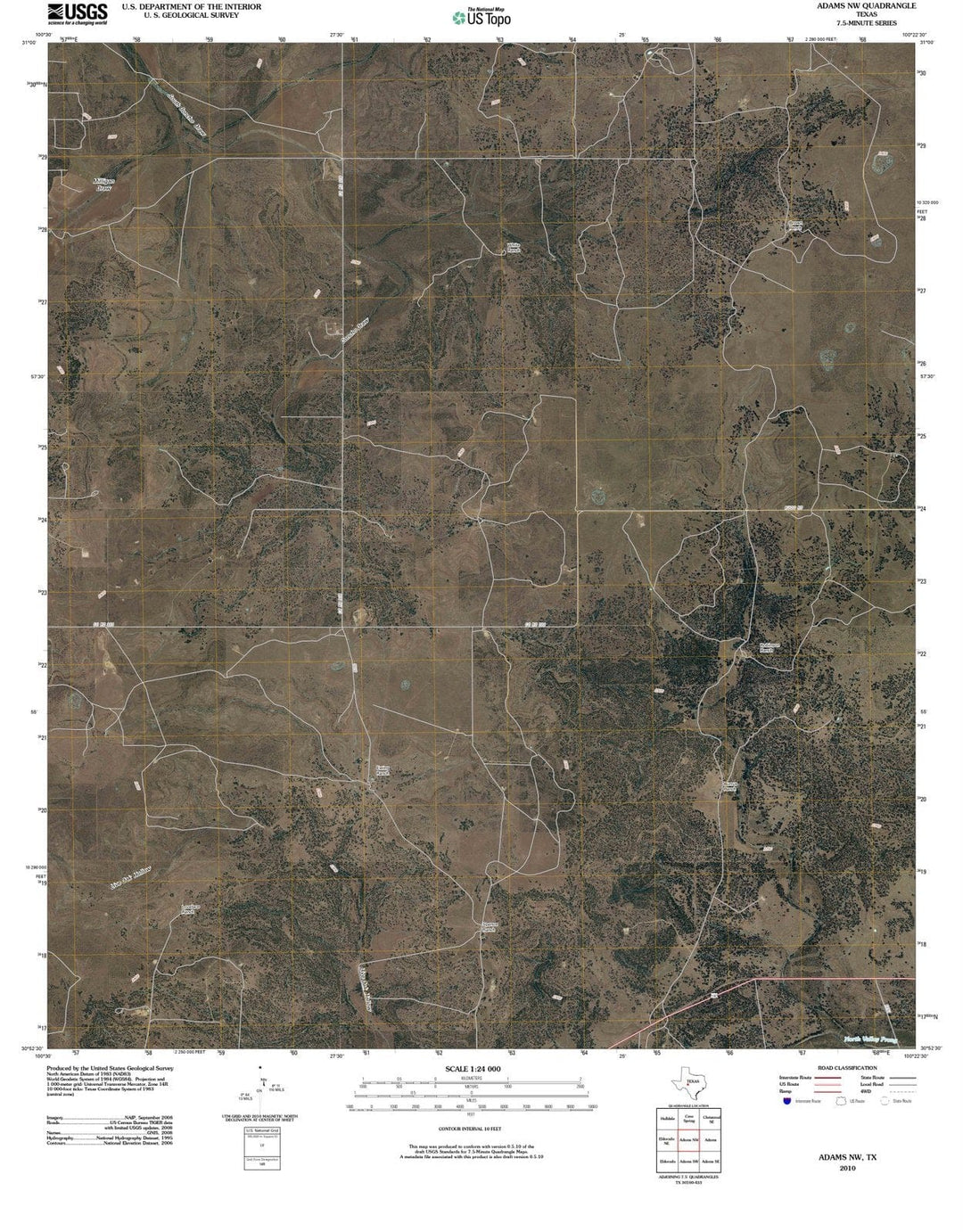 2010 Adams, TX - Texas - USGS Topographic Map