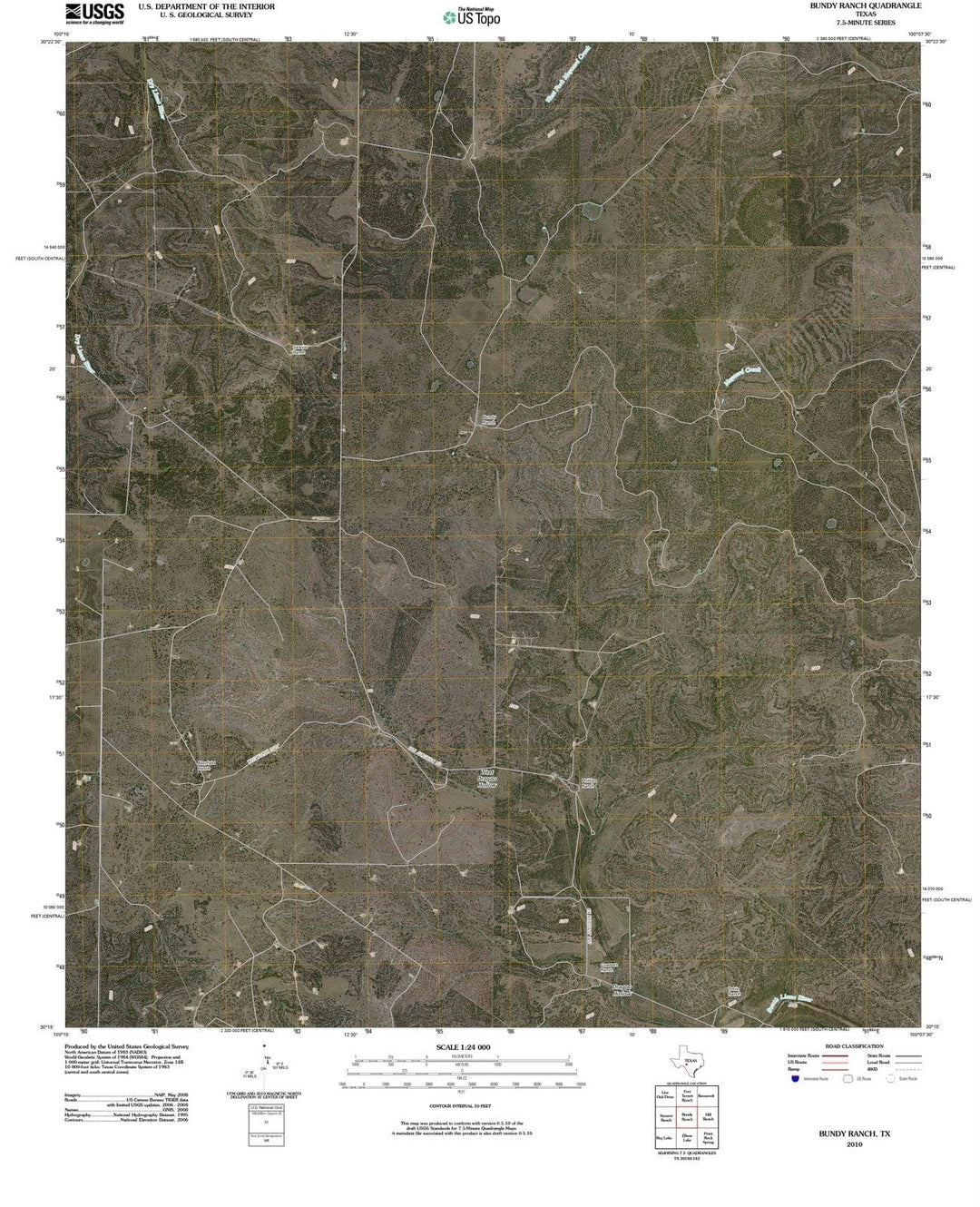 2010 Bundy Ranch, TX - Texas - USGS Topographic Map
