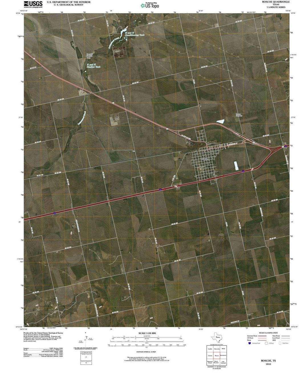 2010 Roscoe, TX - Texas - USGS Topographic Map