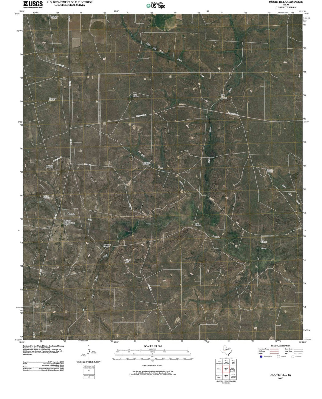 2010 Moore Hill, TX - Texas - USGS Topographic Map