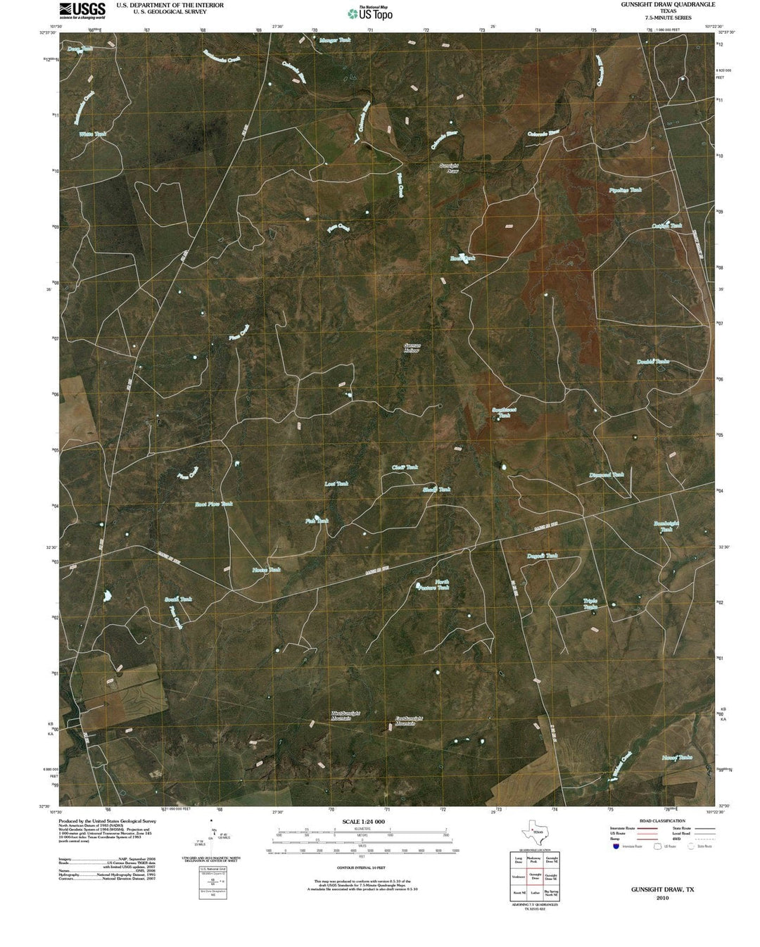 2010 Gunsightraw, TX - Texas - USGS Topographic Map