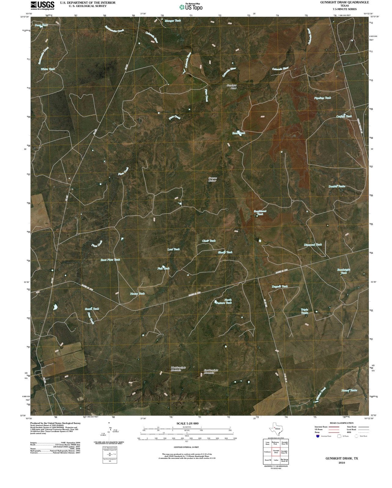 2010 Gunsightraw, TX - Texas - USGS Topographic Map