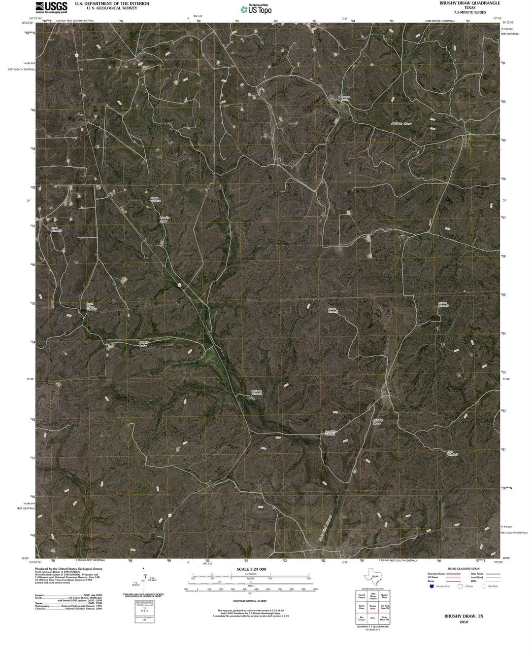 2010 Brushyraw, TX - Texas - USGS Topographic Map