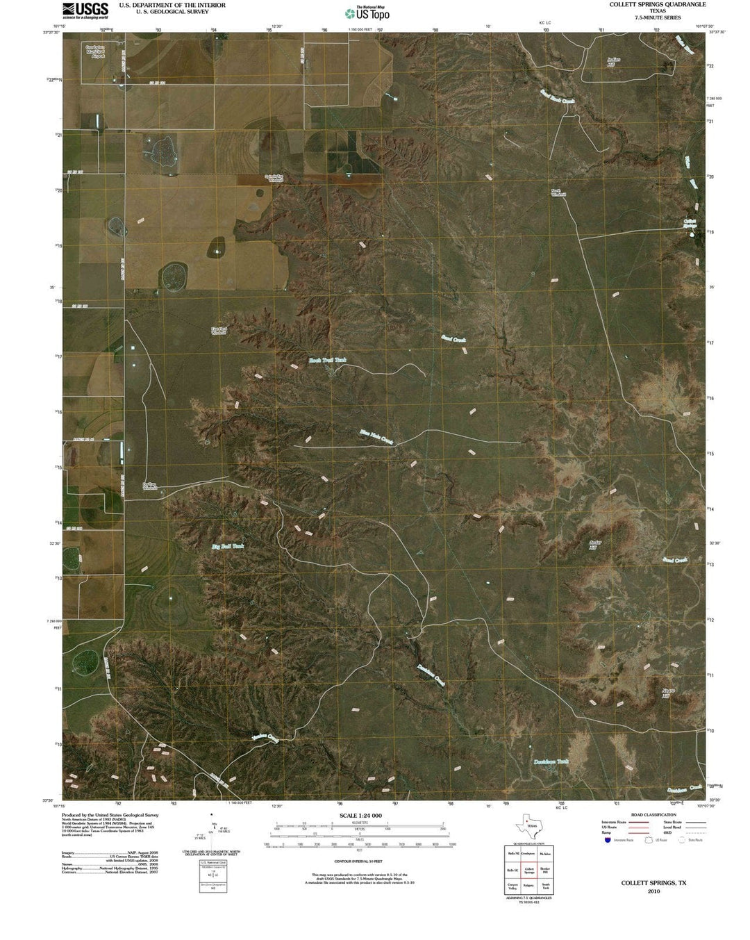 2010 Collett Springs, TX - Texas - USGS Topographic Map