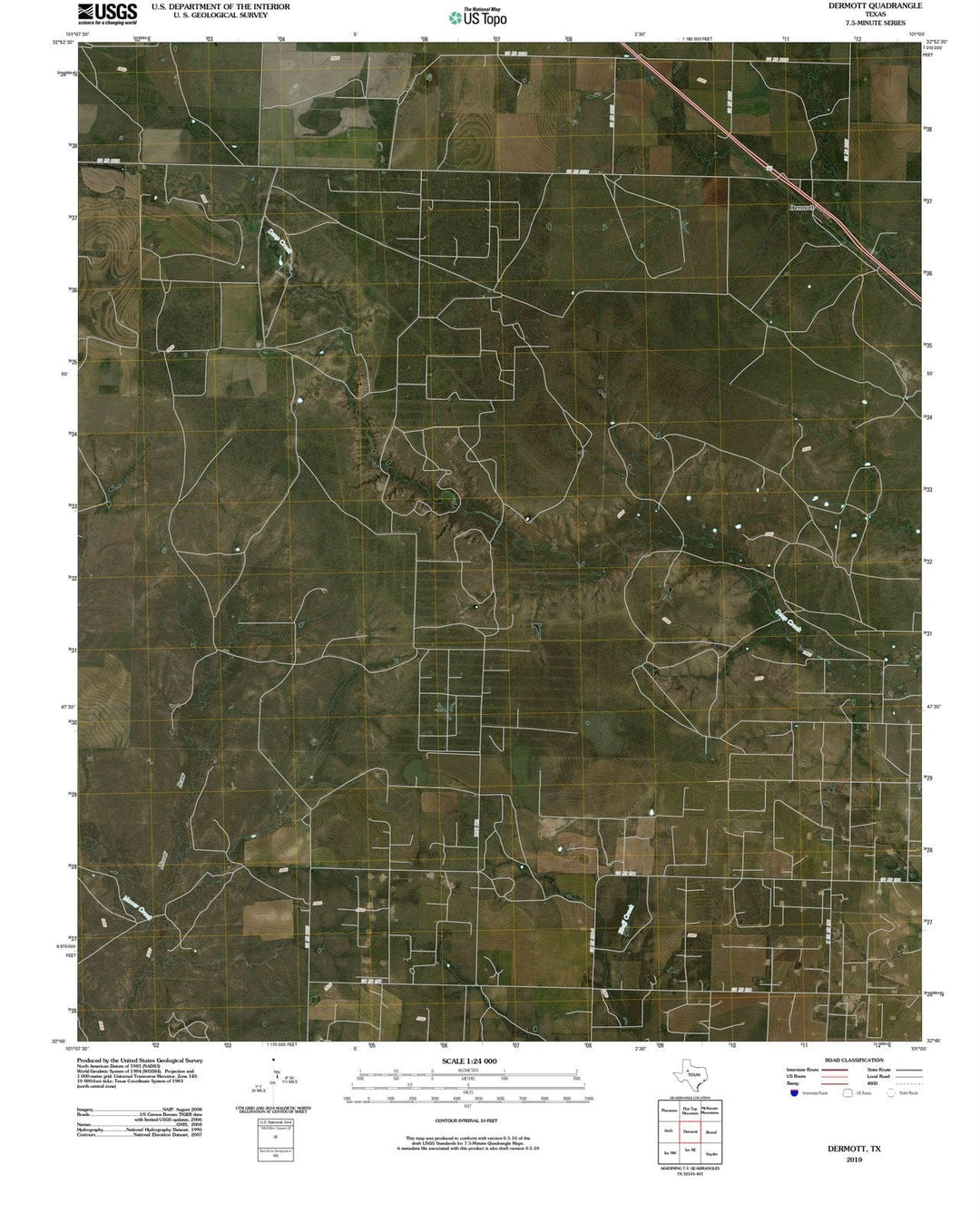 2010 Dermott, TX - Texas - USGS Topographic Map