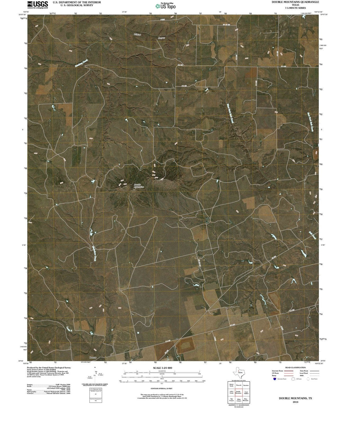 2010 Double Mountains, TX - Texas - USGS Topographic Map