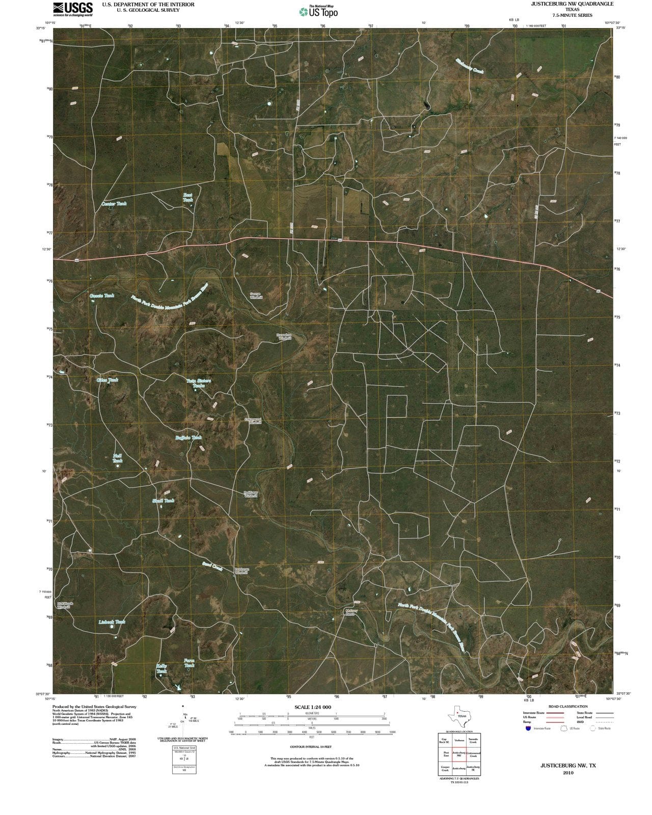 2010 Justiceburg, TX - Texas - USGS Topographic Map