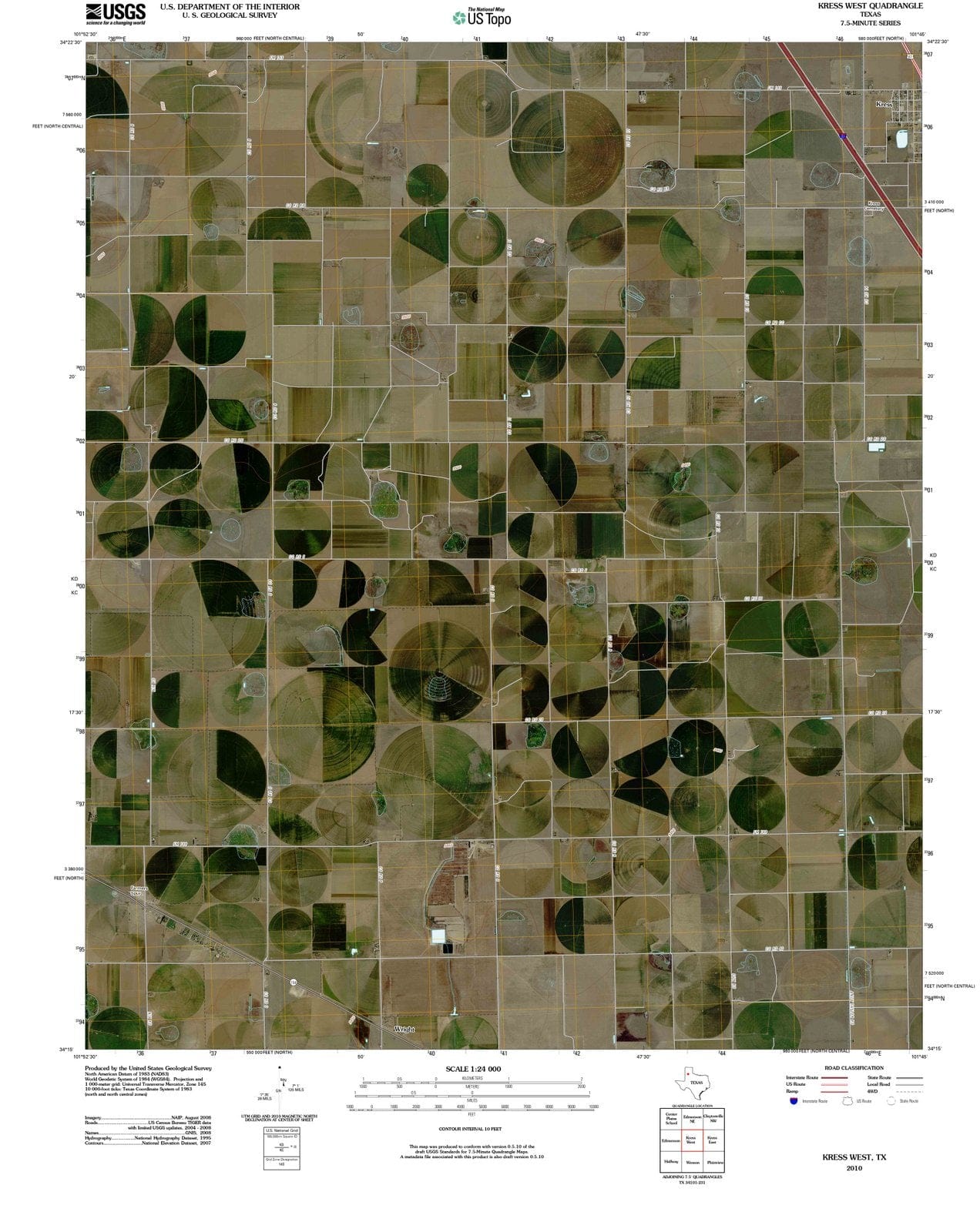 2010 Kress West, TX - Texas - USGS Topographic Map