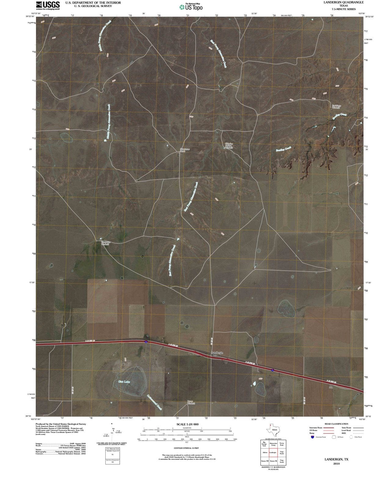 2010 Landergin, TX - Texas - USGS Topographic Map