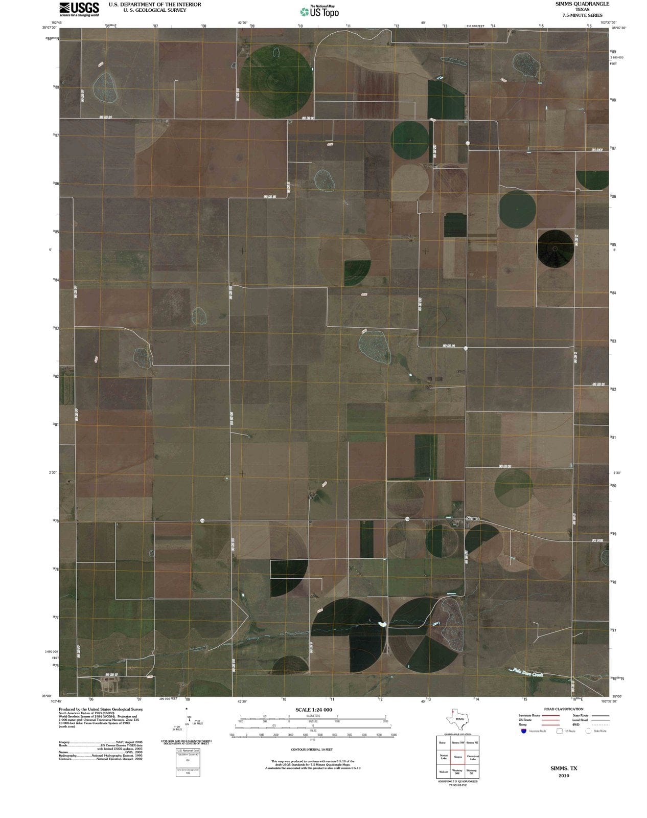 2010 Simms, TX - Texas - USGS Topographic Map