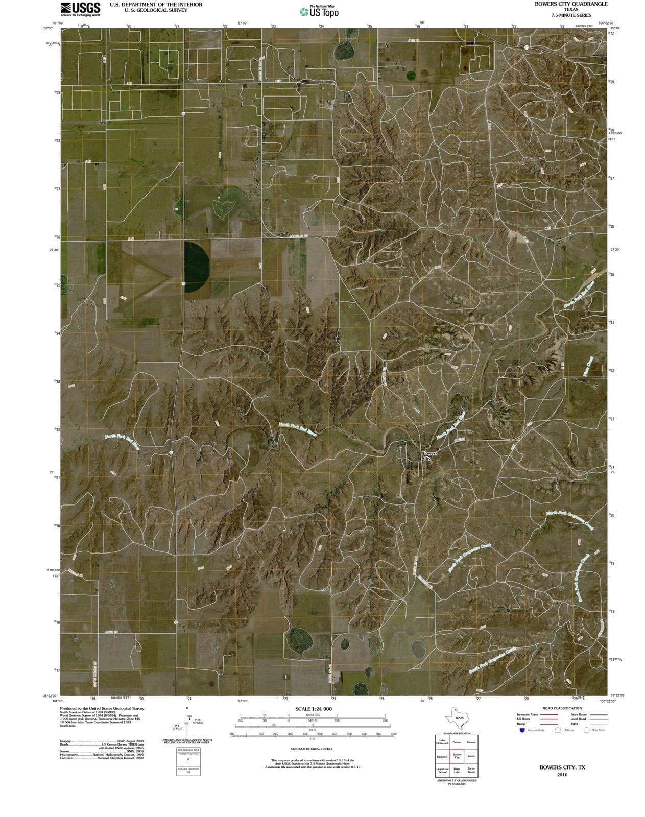2010 Bowers City, TX - Texas - USGS Topographic Map
