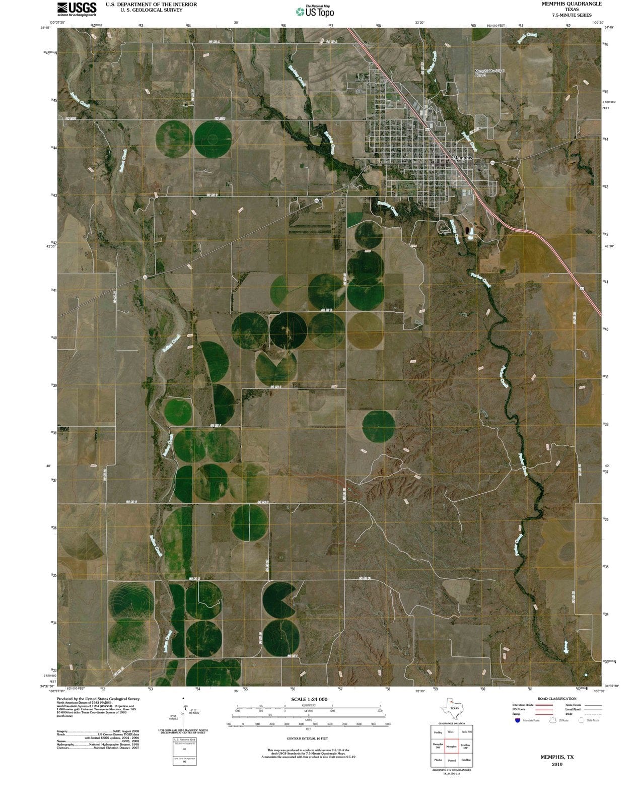2010 Memphis, TX - Texas - USGS Topographic Map