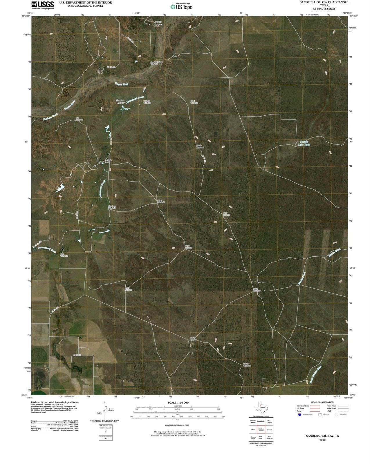 2010 Sanders Hollow, TX - Texas - USGS Topographic Map