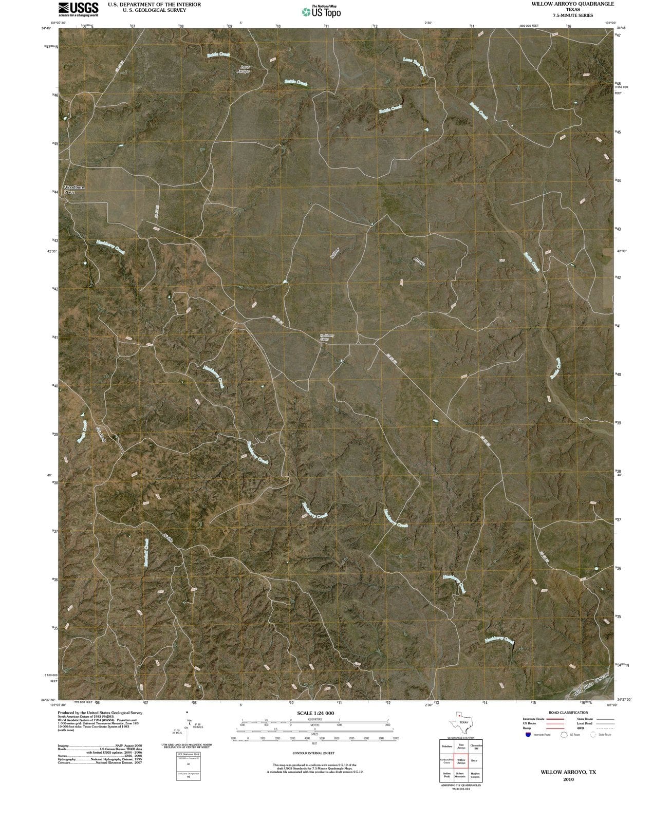 2010 Willow Arroyo, TX - Texas - USGS Topographic Map