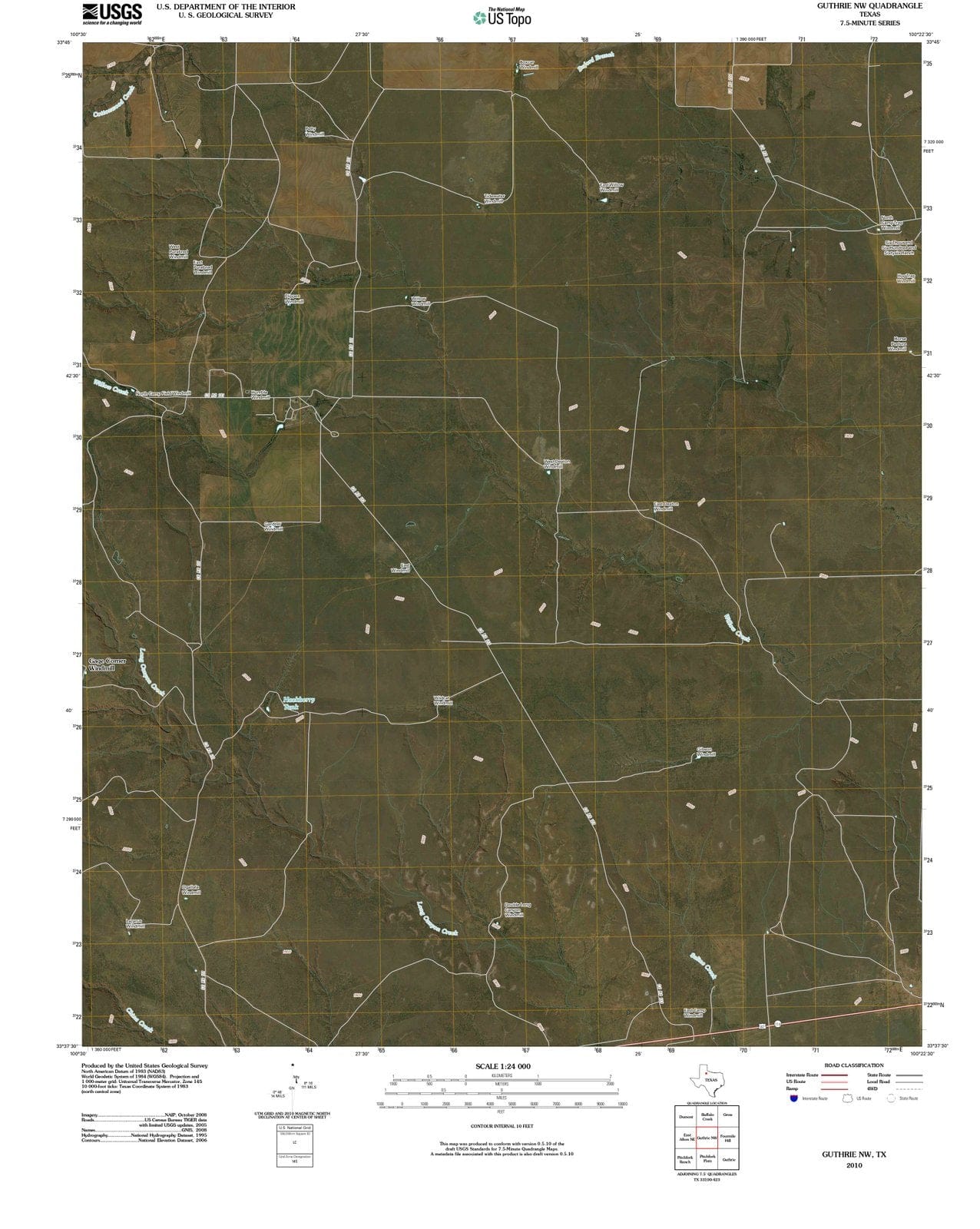 2010 Guthrie, TX - Texas - USGS Topographic Map