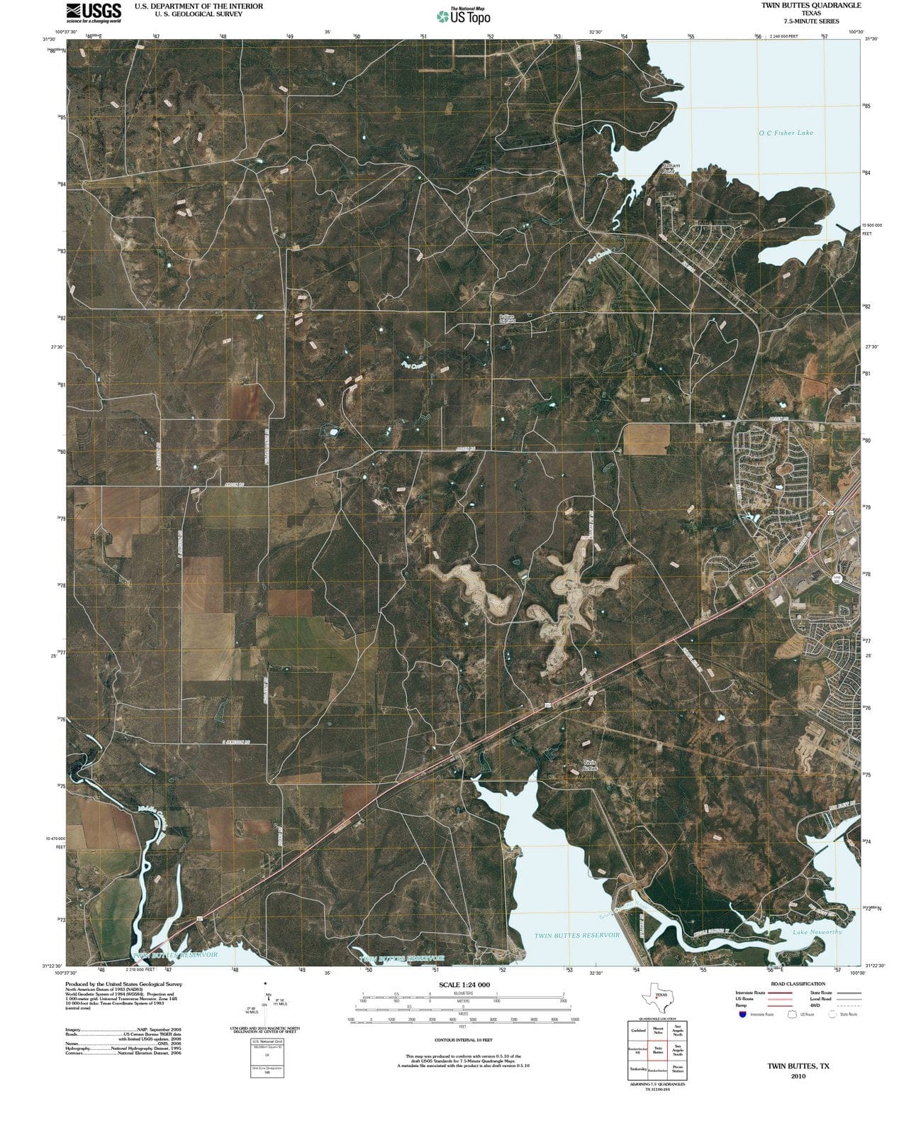 2010 Twin Buttes, TX - Texas - USGS Topographic Map