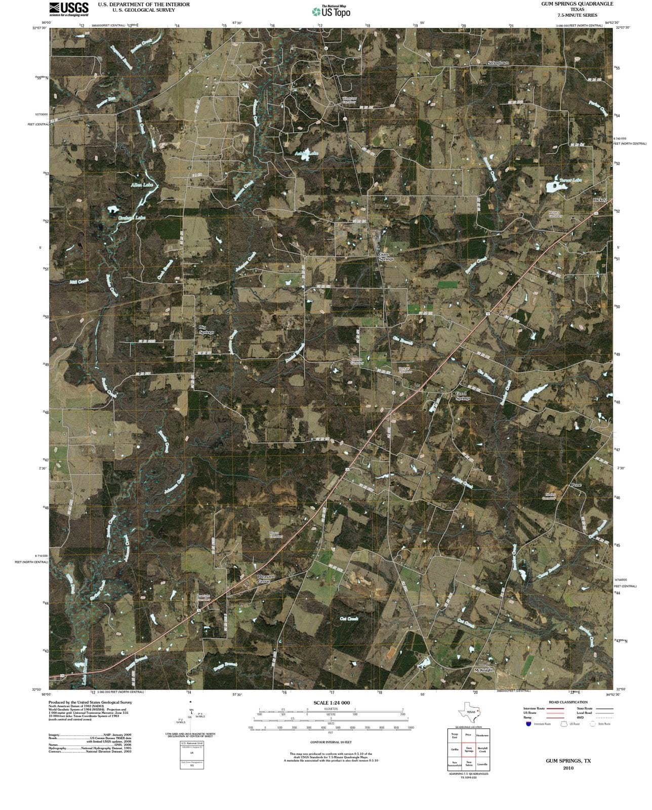 2010 Gum Springs, TX - Texas - USGS Topographic Map