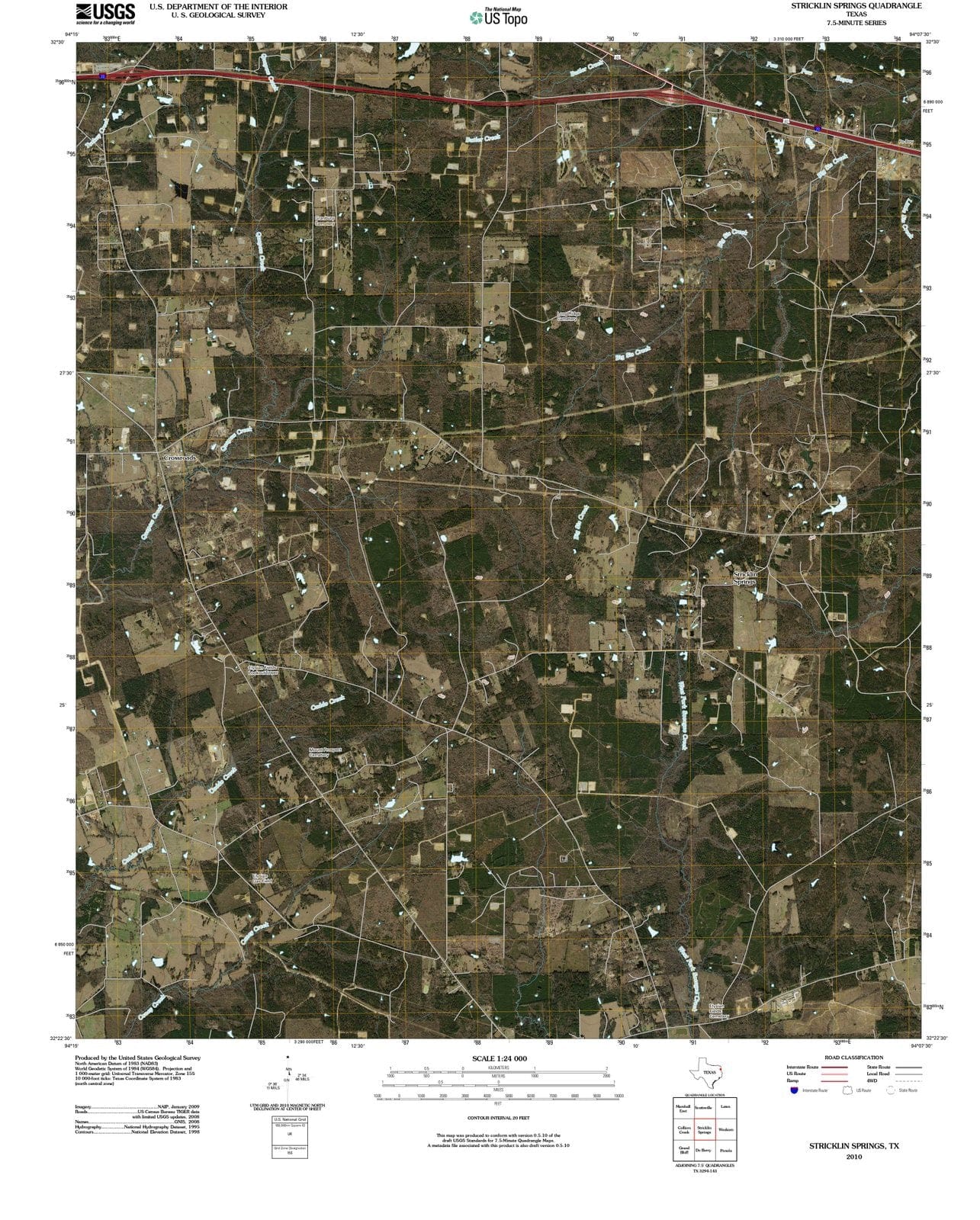 2010 Stricklin Springs, TX - Texas - USGS Topographic Map